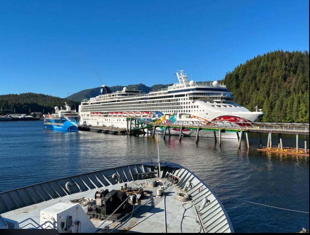 Cruise ship at Ward Cove terminal near Ketchikan Alaska